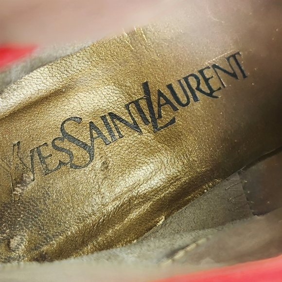 Yves Saint Laurent Rare Vintage Red Satin Freida Leather Ankle Boots Size 7.5M - Picture 10 of 13